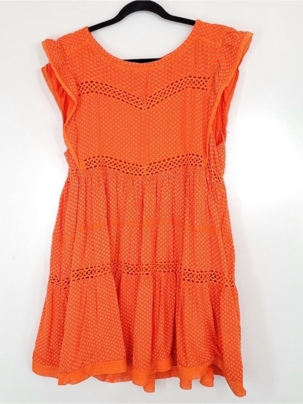 Free People Retro Kitty Dress Large Boho‎ A line Spring Floral Babydoll Orange